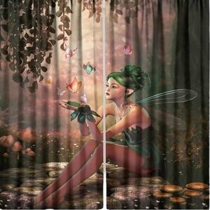 MomTumd 39”x55” Green Fairy Multicolor Room Darkening Grommet Curtains